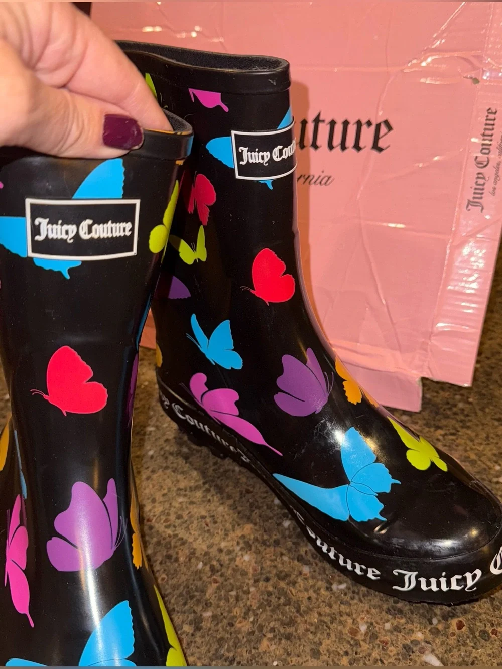 NEW JUICY COUTURE Colorful Butterfly Rain boots - Size 9